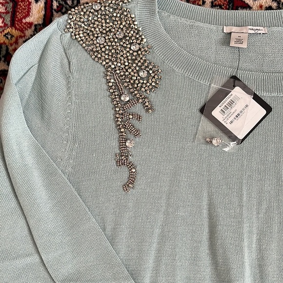 NWT Halogen Beaded Shoulder Crewneck Sweater, Seafoam Green - Picture 3 of 3